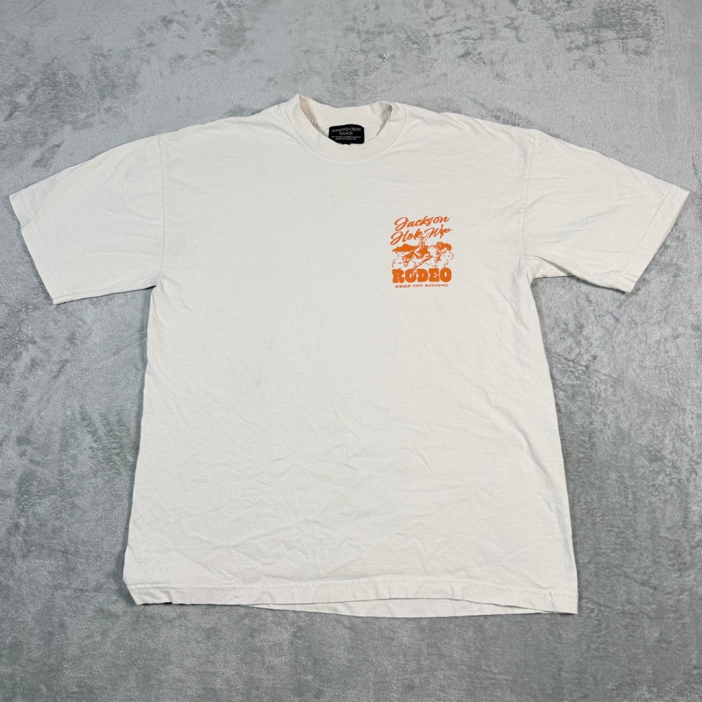 Diamond Cross Ranch Mens Large T-Shirt Jackson Hole Wyoming Rodeo Graphic Cream